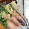 Peine de Cuerno para Terapia y Masaje Capilar, Peine para Hombres con Cabello Rizado, Peine Meridian con Dientes Anchos, Peine de Peluquería, Peine de Cuidado Capilar con Dientes Finos