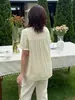 Camisa de Lino y Gasa Dulce Ajustada para Mujer Tallas Grandes Inno 2026 Verano Cuello en V Estilo Coreano Top Ajustado 254864