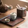 Set de Té de Viaje de Cerámica Ru de Alta Gama, Regalos Corporativos, Recuerdos de Eventos, Set de Té Portátil para Exteriores, Una Tetera y Dos Tazas