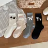 Calcetines de algodón puro de longitud media con estampado de cachorros de dibujos animados para otoño e invierno, calcetines lindos de animales de peluche para niñas, calcetines versátiles de estilo coreano de Zhuji