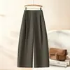 Pantalones casuales de pierna ancha de cintura alta para mujer, versátiles, pantalones largos rectos holgados, ocultan imperfecciones, adelgazantes, estilo para ir al trabajo, color liso, buena caída, transparentes