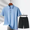 Nuevo Traje Deportivo Casual, Traje Casual de Seda de Hielo, Disponible en Múltiples Colores, Conjunto de Shorts Polo, Unisex, Color Sólido
