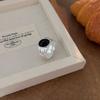 Anillo de ágata negra Suiheng S925 de plata esterlina para mujer, diseño de nicho, con cruz geométrica simple, apertura ajustable.