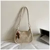 Bolsa Feminina Moda Coreana Preguiçosa Grande Capacidade Vazada Tecida, Bolsa Simples Casual Elegante para Trabalho e Dia a Dia, Bolsa Tendência Formato Dumpling