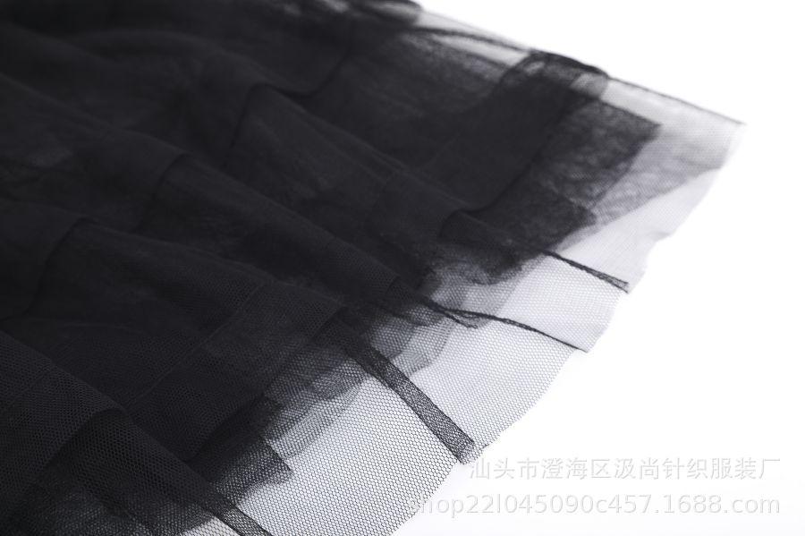 四季百搭秋季黑色黑天鹅纯色高腰网纱蓬蓬裙A字裙半身