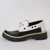 Zapatos Bajos de Encaje Frontal Estilo Retro Británico Transfronterizos para Mujer Comercio Exterior Combinación de Colores Remaches Casuales Mocasines de Suela Gruesa