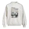 Moletom com Capuz Redondo Estilo Americano Estampa de Letras com Figura Borrada Masculino Primavera/Outono Streetwear ins Solto Pulôver