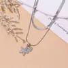Collar Transfronterizo de Doble Capa Europeo y Americano Acero Inoxidable Joyería de Moda para Mujer Lujo Ligero Flor de Rosa Moda Colgante de Acero Inoxidable