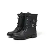 Promoção Quente Botas Martin de Cadarço Casuais Femininas Bico Redondo Fivela Salto Baixo Meio da Panturrilha Botas de Verão Versáteis Botas Femininas para Deslocamento de Verão