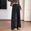 Traje Outono Inicial 2026 Calça de Perna Larga Feminina Nova Reta Comprimento Total Casual Petite Estreita Cintura Alta Calça de Traje com Caimento