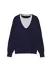 Suéter de Tricô Zr Feminino Nova Moda 2026 Comércio Exterior Transfronteiriço Atacado Elegante Manga Longa Gola Redonda Falso Duas Peças