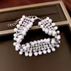 Estilo europeo y americano, lujoso y deslumbrante, lleno de diamantes y perlas, juego de collar y pulsera para mujer, joyería nupcial, accesorios de boda estilo francés