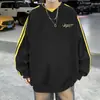 Sudadera de Bloques de Color Rayada Estilo Vintage Americano para Hombre de Primavera, Chaqueta Camiseta Holgada para Pareja, Top Juvenil de Moda High Street