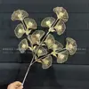 Flores de Nochevieja, Flores Artificiales Doradas, Eucalipto Dorado, Hortensia, Abanico Dorado, Hojas de Ginkgo, Cubo de la Fortuna, Arreglo Floral, Hojas, Flores de Plástico