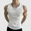 Camiseta sin mangas de algodón de color sólido básico ajustada para hombre, chaleco deportivo de fitness, camiseta interior de verano