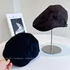 Chapéu Boné de Couro PU Ultra-Fibra Leve Elástico para Mulheres Outono e Inverno À Prova de Vento Boné com Aba Chapéu de Jovem Newsboy Retrô Meio do Século Boina