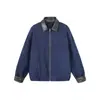 Chaqueta retro teñida anudada con degradado estilo americano, para hombre, con cuello de cuero y diseño de patchwork, prenda exterior holgada de otoño