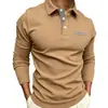 Comércio Exterior Transfronteiriço Camisa Polo Masculina de Manga Longa Cor Lisa Impressão Digital Versátil Moda Masculina