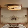 Lámpara de Techo Redonda Multicapa con Estética de Canción con Forma de Pastel Lámpara de Techo con Pintura de Paisaje de Hoja de Bambú Luz Principal para Dormitorio Comedor
