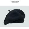Boina Azul para Mujer Verano Fina Estilo Coreano Cabeza Grande Wai Tejida Popular en Internet Mismo Estilo Retro Versátil Sombrero de Pintor Otoño e Invierno