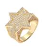 Anel Hip-Hop Cruzado Europeu e Americano Anel Hexagonal Estrela de Cinco Pontas Esmeralda Zircônia Acessórios Personalizados de Hip-Hop Masculino