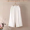 Pantalones de pierna ancha de algodón y lino de color liso para mujer, talla grande, estilo coreano nuevo de verano, holgados, talla grande, pantalones casuales, pantalones Capri versátiles, modernos