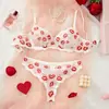 Popular Transfronterizo Europeo y Americano Levantamiento de Glúteos Sexy Labios Calientes Estampados Traje Sexy Malla Bordada Transparente Puro Deseo Ropa Interior Ultra Delgada
