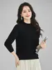 Suéter de Lana de Cuello Alto Medio Estilo Coreano para Mujer, Modelo Nuevo, Hecho de Mezcla de Lana de Oveja y Cachemir, Camiseta Base de Punto de Manga Larga, Versátil para el Trabajo