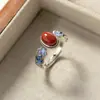 Anillo Ruyi Nalan S925 Plata de Ley Diseño Artístico Estilo Retro Plata Tailandesa Exquisita Esmalte Rojo Sur R03605