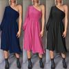 Otoño 2026 Nueva Moda Femenina Europea y Americana Wish Sitio Independiente Más Vendido Clásico Color Sólido Vestido de Manga Larga de un Hombro