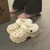 Zuecos de Invierno para Mujer con Forro de Felpa Extraíble, Cálidos, Antideslizantes, que Aumentan la Altura, de Suela Gruesa, Zapatos Cerrados de Algodón