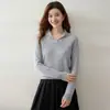 Suéter estiloso de caxemira com gola pequena para mulheres, nova coleção outono/inverno, versátil para o trabalho e o dia a dia, cor sólida, tricô macio e confortável