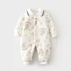 Macacão Acolchoado de Algodão 100g para Bebê Menina, Macacão Espesso para Outono e Inverno, Roupa para Bebê