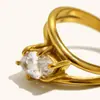 Moda Cruzada Europeia e Americana Elegante Nicho Versátil Joia de Mão Aço Inoxidável Banhado 18K Camada Dupla Anel Oblíquo Marquise Feminino Luxo Acessível