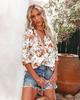 Cárdigan estampado de talla grande de otoño europeo y americano transfronterizo Camisa de gasa para mujer Camisa elegante de manga larga con solapa estampada y corte holgado para mujer