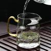 Vidrio de borosilicato Filtro Crescent integrado Taza justa boca puntiaguda Dispensador de té kung fu vidrio asa de color Mar de té uniforme Tazón de té