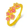 Anillo de flor de durazno con esmalte artesanal, elegante y dulce, chapado en oro arena de Vietnam, color rosa horneado.