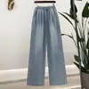 Foto real Pantalones de mezclilla anchos elásticos de cintura alta pantalones de pierna recta pantalones delgados para trapear ropa de mujer de talla grande 230 kg