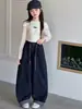 Pantalones de pierna ancha a cuadros con retazos nuevos para otoño de niña, pantalones largos casuales holgados, pantalones modernos y de moda para niñas mayores en otoño