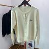 Sweet All-match Kitten Bordado Cardigan de Malha para Mulheres Primavera e Outono Fino Solto Gola Redonda Manga Longa Jaqueta Jaqueta Preto