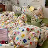 Juego de ropa de cama de cuatro piezas de gasa fruncida, funda nórdica de nuevo estilo, sábana, diseño de dibujos animados, adecuado para dormitorios de estudiantes, juego de tres piezas, lavable a máquina