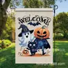 Nueva Bandera de Jardín de Halloween de Amazon con Gato Negro Maligno, Calabaza y Elementos de Bruja para Decoración de Bandera de Halloween en el Jardín