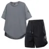 Conjunto de Seda de Hielo de Secado Rápido para Hombre Tallas Grandes Verano Estilo Delgado Moderno Versátil Ropa de Fitness Soporte para Baloncesto Estampado