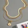 Jóias Transfronteiriças Europeias e Americanas Mais Vendidas Colar de Corrente Osso de Cobra com Moeda Colar de Três Camadas Retro Feminino Colar de Pingente de Moeda Multicamadas Fivela Ot