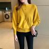 Blusa Feminina Gola de Um Caractere Moda de Alta Qualidade Primavera e Outono Redutora de Idade Cor Sólida Manga Morcego Tricô com Manga Longa Solta e Preguiçosa