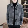 Nuevo abrigo de hombre otoño e invierno 2024 terciopelo de visón forro polar grueso abrigo de tweed a rayas solapa chaqueta casual cálido