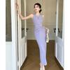 Verano 2025 Nuevo Vestido Chaleco Morado Plisado para Mujer Sentido del Diseño Ajustado Sexy Delgado Elegante Moderno Vestido Largo