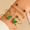 Artículo de venta caliente transfronterizo en stock: Elegante pulsera cuadrada de pedrería color esmeralda, pulsera con corazón completamente de diamantes, juego de 4 piezas disponible ahora