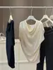 Top de Punto de Hielo con Cuello Drapeado Estilo Francés para Mujer, Nuevo Estilo de Verano, Elegante y Adelgazante, Versátil, Sencillo, de Alta Gama, Elegante y Único, Blusa