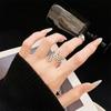 Anel de abertura com desenho de fio distinto estilo retrô e antigo, anel de design de nicho de luxo com zircônia e diamante completo para mulheres